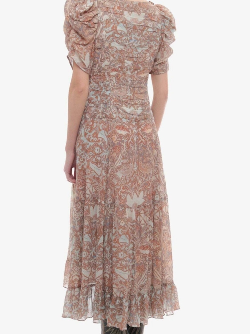 Ulla Johnson Peach Floral Maxi Dress with Ruffle Hem